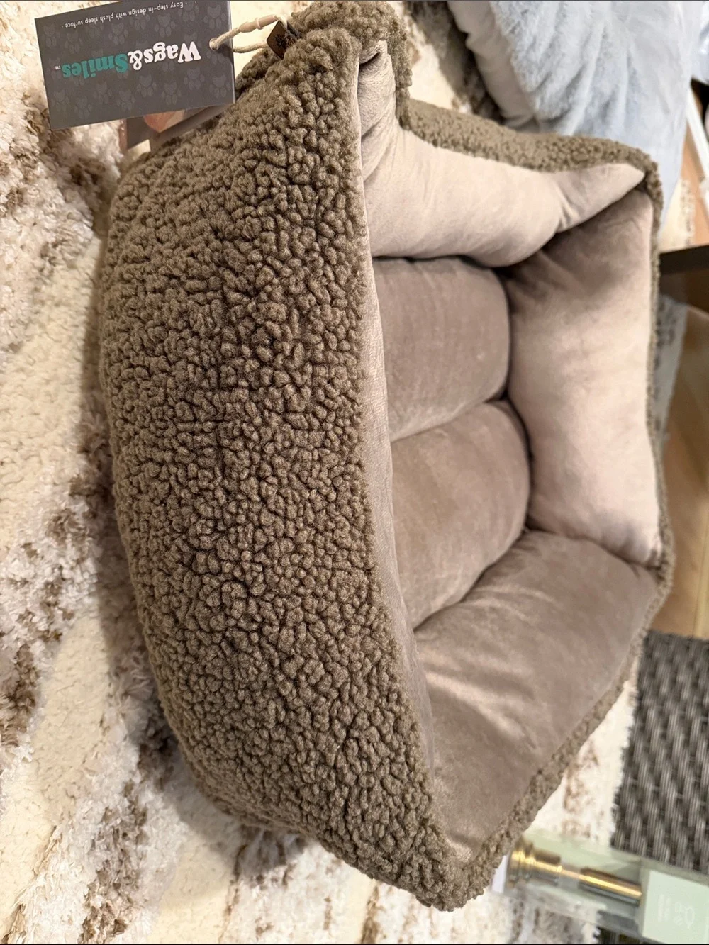 Plush Taupe Dog Bolster Bed - Cozy Pet Lounger
